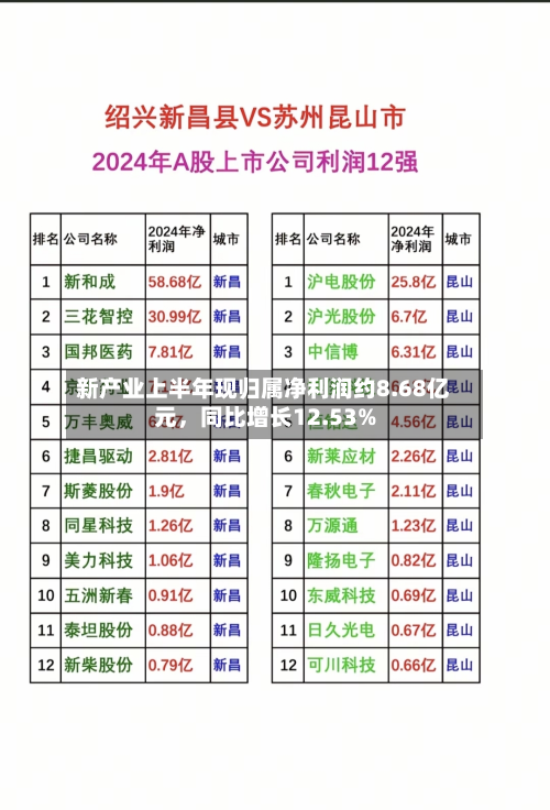 新产业上半年现归属净利润约8.68亿元	，同比增长12.53%-第1张图片
