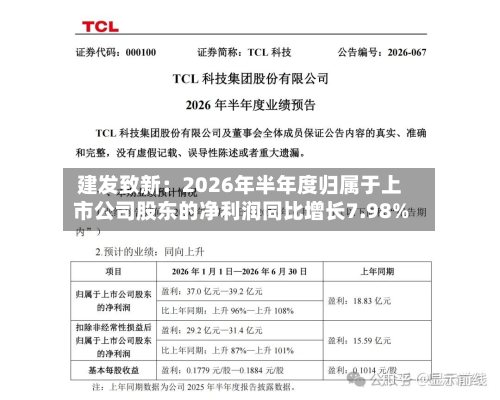 建发致新：2026年半年度归属于上市公司股东的净利润同比增长7.98%-第1张图片