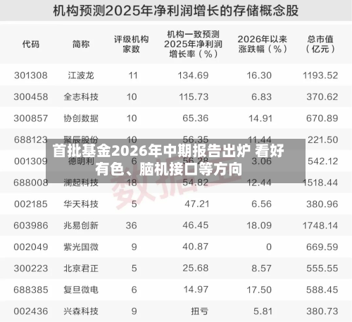 首批基金2026年中期报告出炉 看好有色、脑机接口等方向-第1张图片